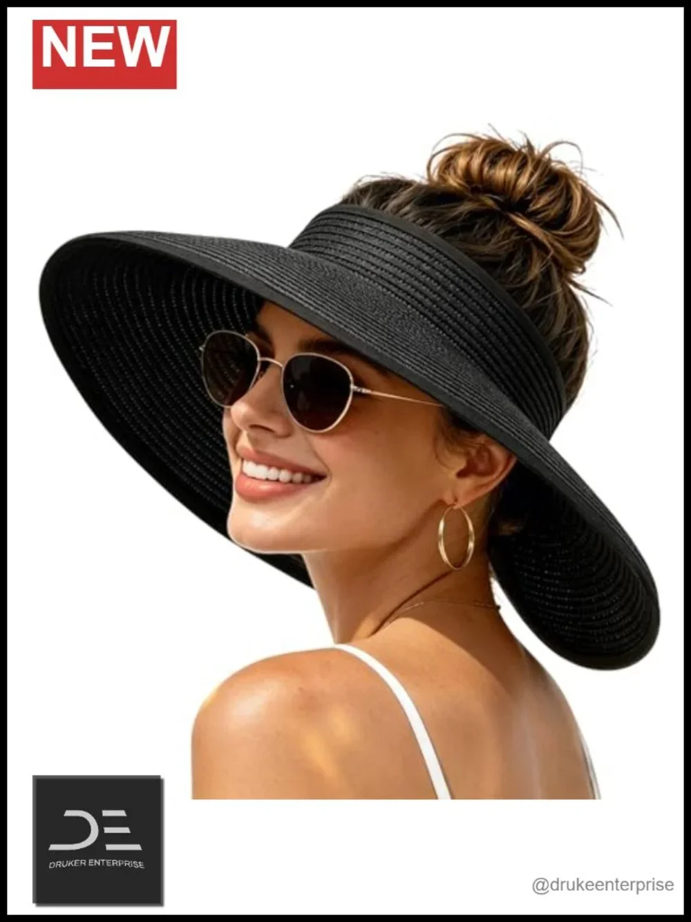 Wide Brim Straw Sun Hat Foldable Packable Visor UV Protection UPF 50+ Adjustable